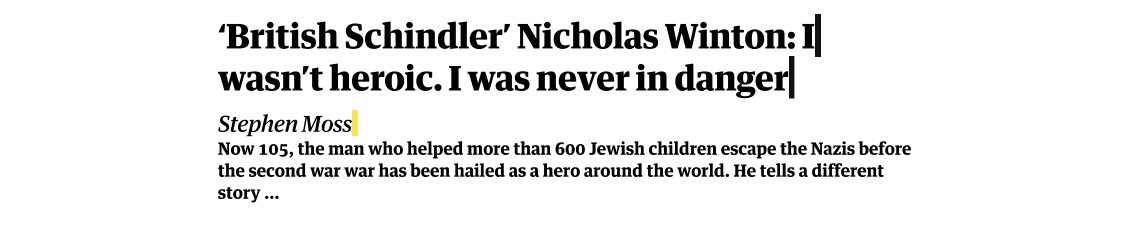 Artikel over Nicholas Winton, die meer dan 600 Joodse kinderen hielp ontsnappen