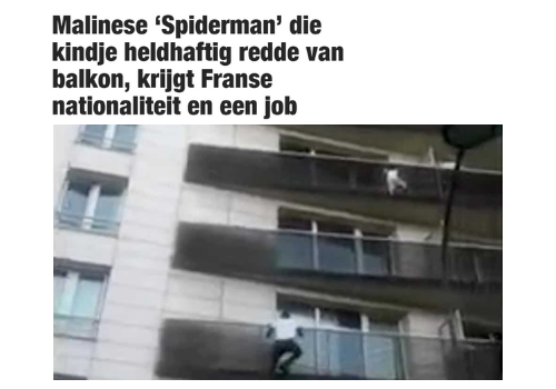 Artikel over de Malinese Spiderman die een kind van een balkon redde